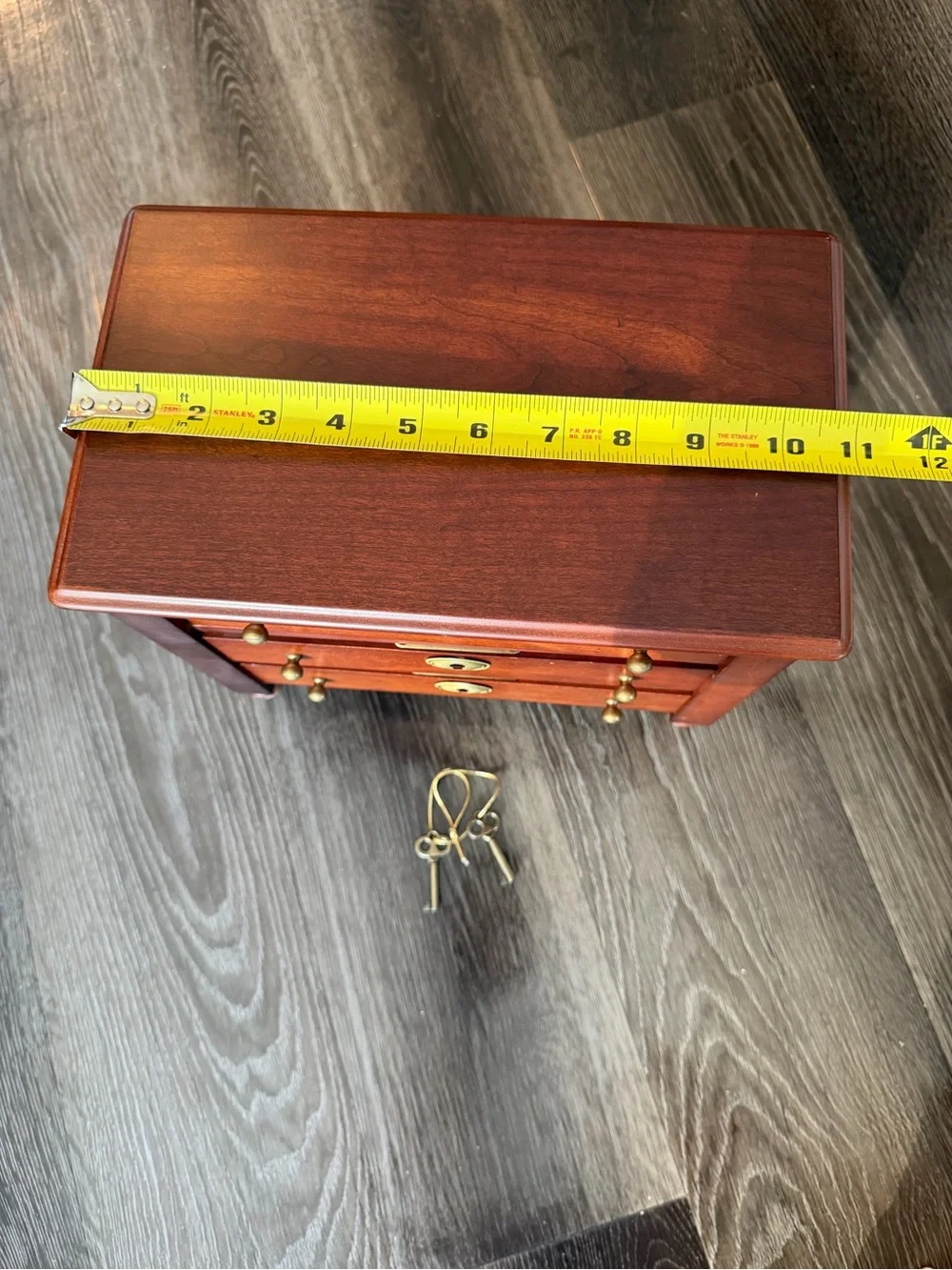 Global Views Inc Wood Jewelry Box Chest Lockable 3 Drawer w/ 2 Keys Brown